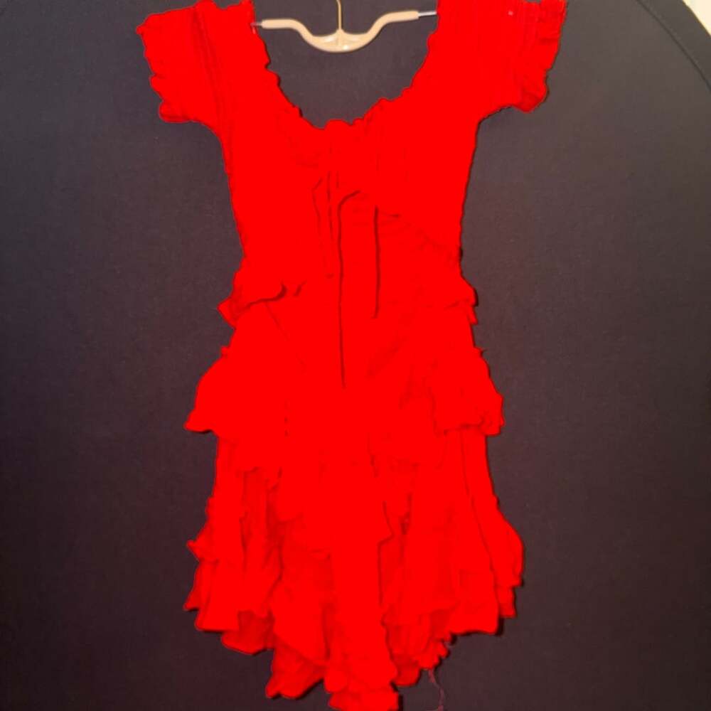 Mable Red Mini Dress Ruffled Tiered Boho #0745